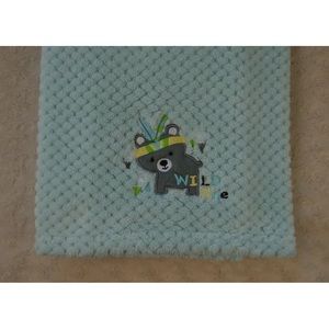Zak & Zoey Wild One Bear Baby Blanket Aqua Blue Gray Teddy Feathers Lovey